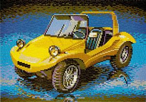 Stecksystem Buggy gelb (Oldtimer) mit XXL-Steckvorlage