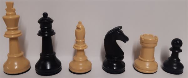 Schachfiguren schwarz/beige KH 93 mm mit Filz