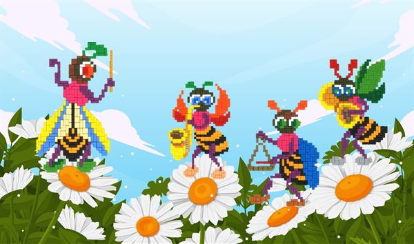 Stickit-Pixel Bienenorchester 4 in 4