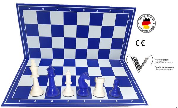 Schachset "Profi" mit Schachbrett und Schachfiguren KH 93 mm, weiss-blau