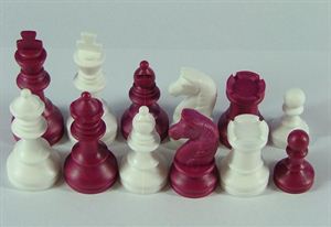 Schachfiguren weiss/weinrot KH 74 mm, ohne Filzsockel