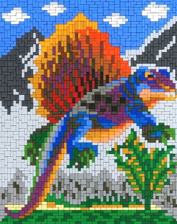 Stickit Dimetrodons mit Landschaft