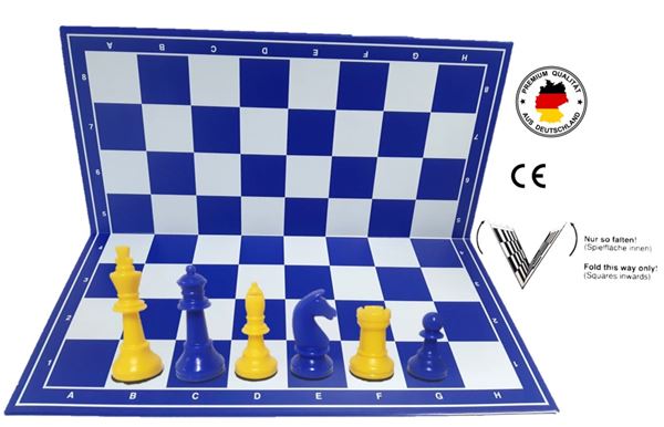 Schachset "Profi" mit Schachbrett und Schachfiguren KH 93 mm, gelb-blau