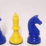 Schachfiguren gelb/blau KH 93 mm mit Filz