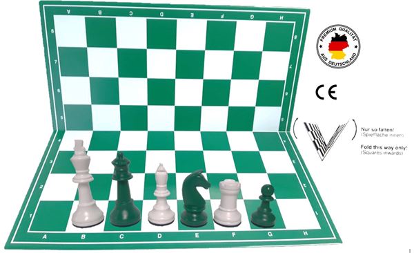 Schachset "Profi" mit Schachbrett und Schachfiguren KH 93 mm, weiss-grün