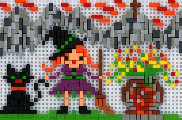 Stickit-Pixel Hexe mit Kessel