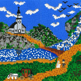 Stickit-Pixel Kirche am Fluss