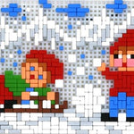 Stickit-Pixel spielende Kinder im Schnee