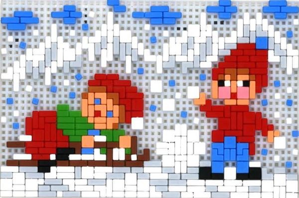 Stickit-Pixel spielende Kinder im Schnee