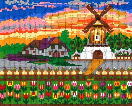 Stickit-Pixel Tulpengarten mit Windmühle