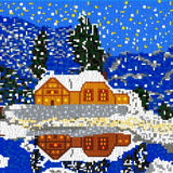 Stickit-Pixel Verschneites Haus am See