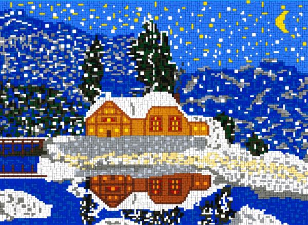 Stickit-Pixel Verschneites Haus am See