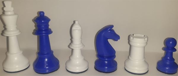 Schachfiguren weiss/blau KH 93 mm mit Filz
