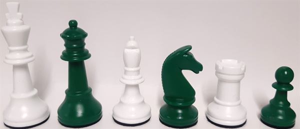 Schachfiguren weiss/grün KH 93 mm mit Filz