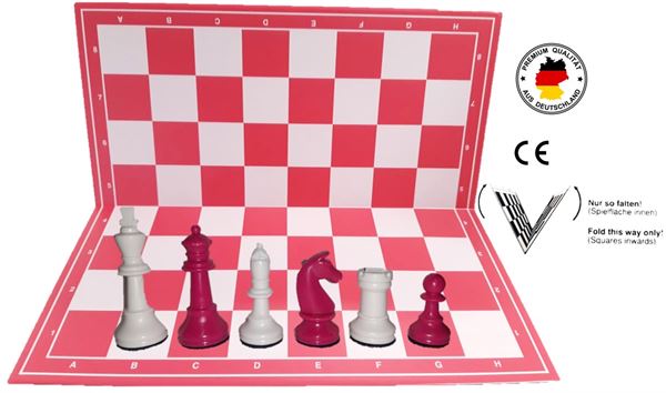 Schachset "Profi" mit Schachbrett und Schachfiguren KH 93 mm, weiss-pink