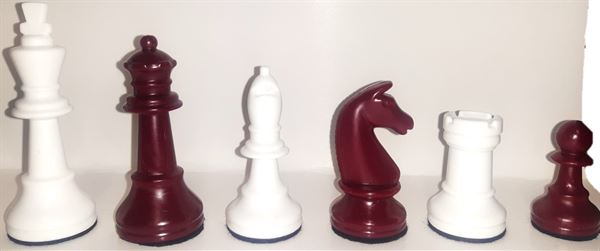 Schachfiguren weiss/rot KH 93 mm mit Filz