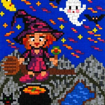 Stickit-Pixel die fliegende Hexe